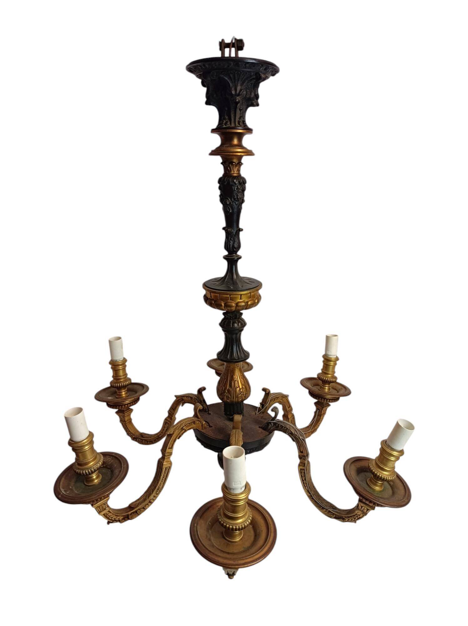 Victorian lustre in gilded and patinated bronze, Belle Époque ~1880
