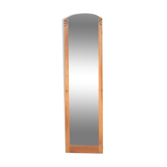 Miroir art déco sur pied en arc sculpté rénové en chêne brut 186cm