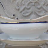 Saucière porcelaine ancienne Limoges filets bleu et or