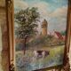 Oil painting on panel cow grazing