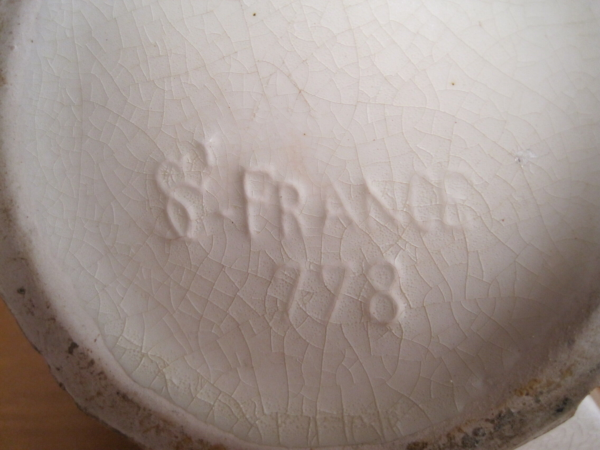 Modernist art deco ball vase in ecru white cracked glazed earthenware, signed saint clement n° 778