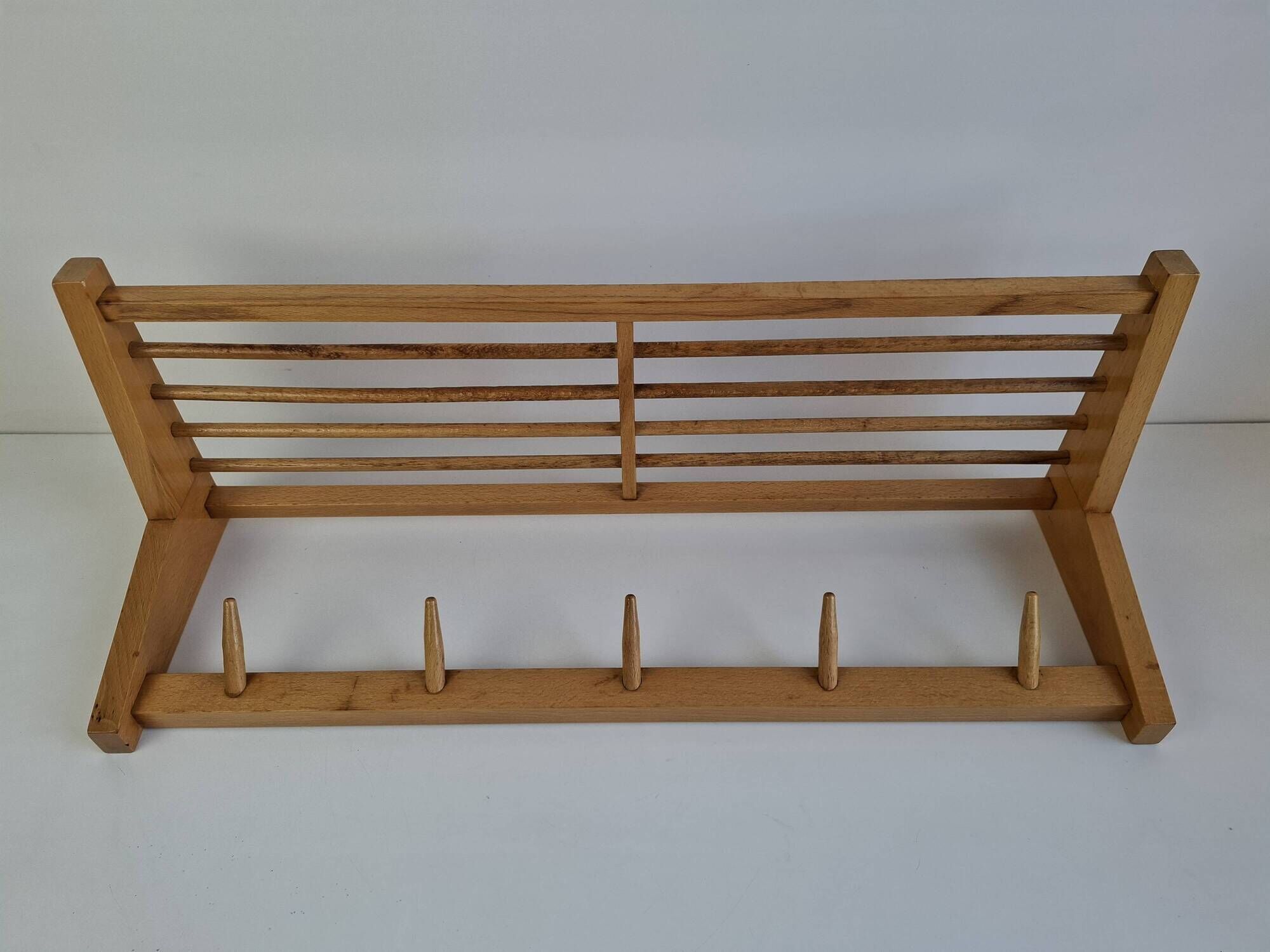 Uluv czechoslovakian mid-century wooden wall coat rack with shelf, 1970