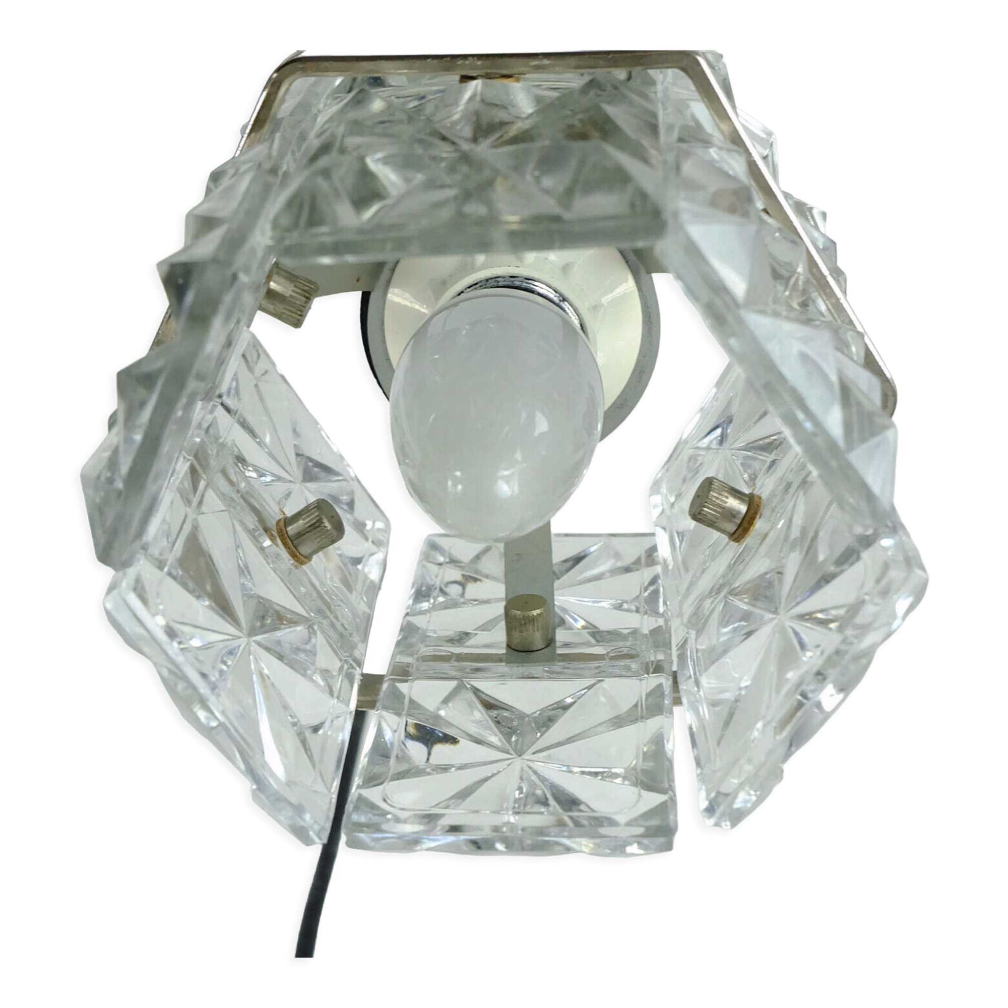 1960s mid century PENDANT LIGHT 5-light cascading lamp faceted glass and chrome