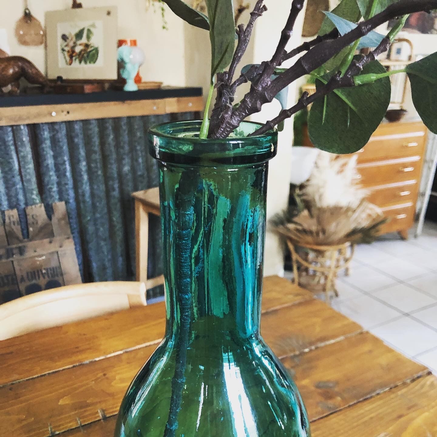 Green bottle vase