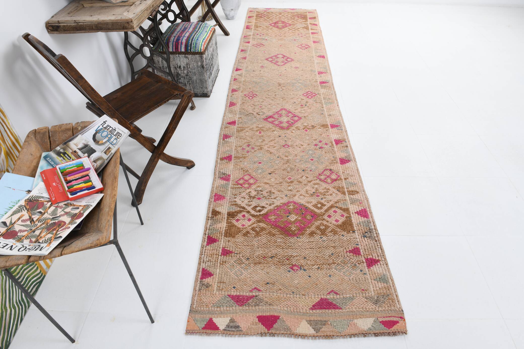 3x12 Turkish Vintage Runner Rug, 80x377Cm