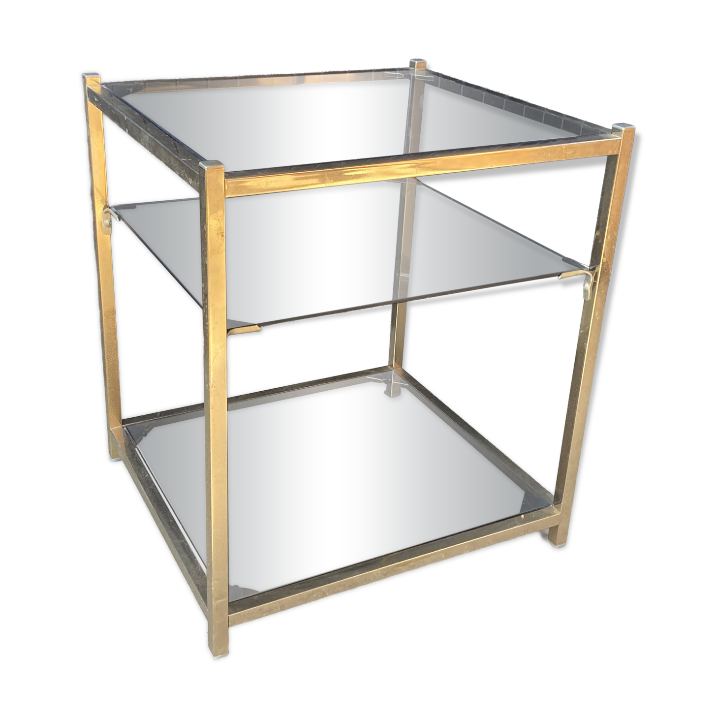 Table d’appoint doré et verre fumée