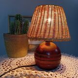 Vintage wooden and rattan table lamp