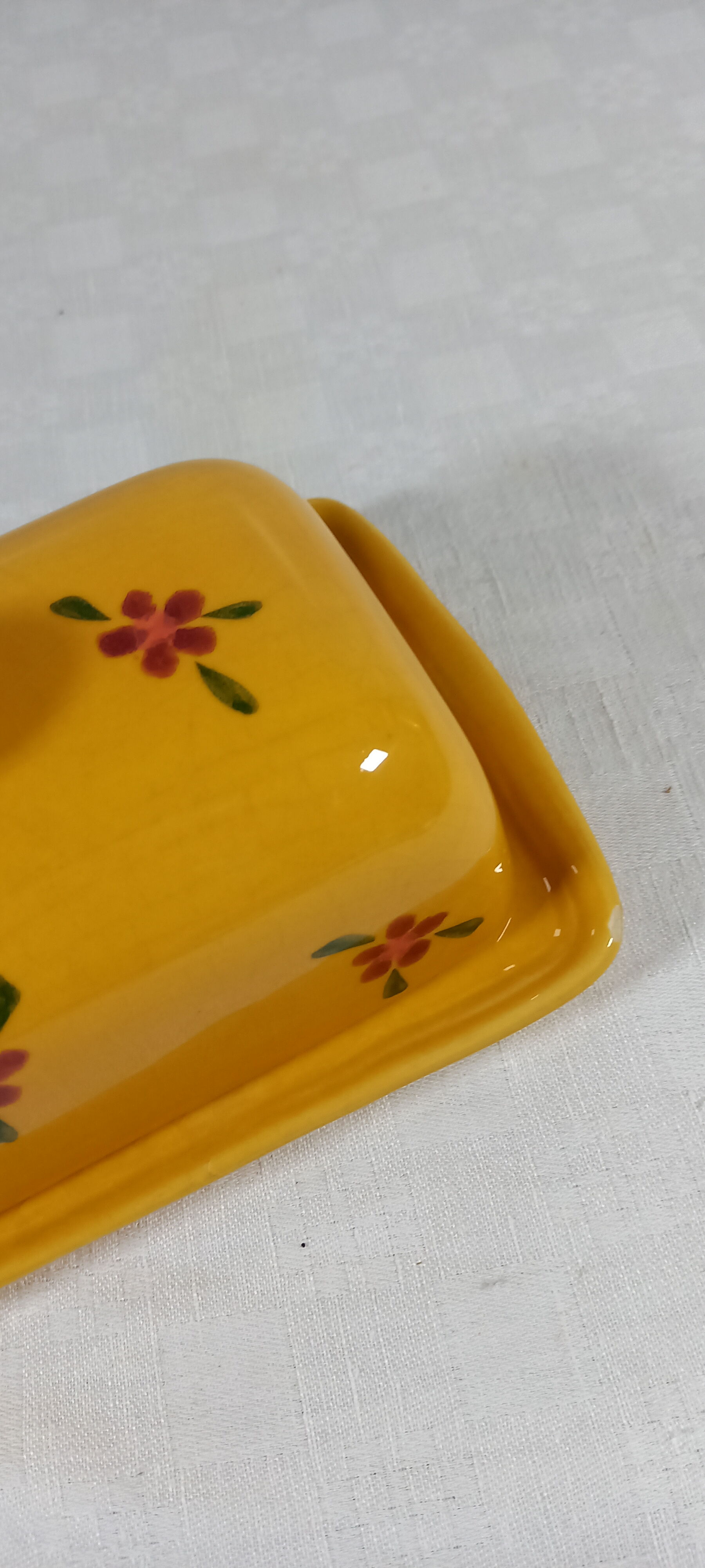 Glazed and decorated ceramic butter dish