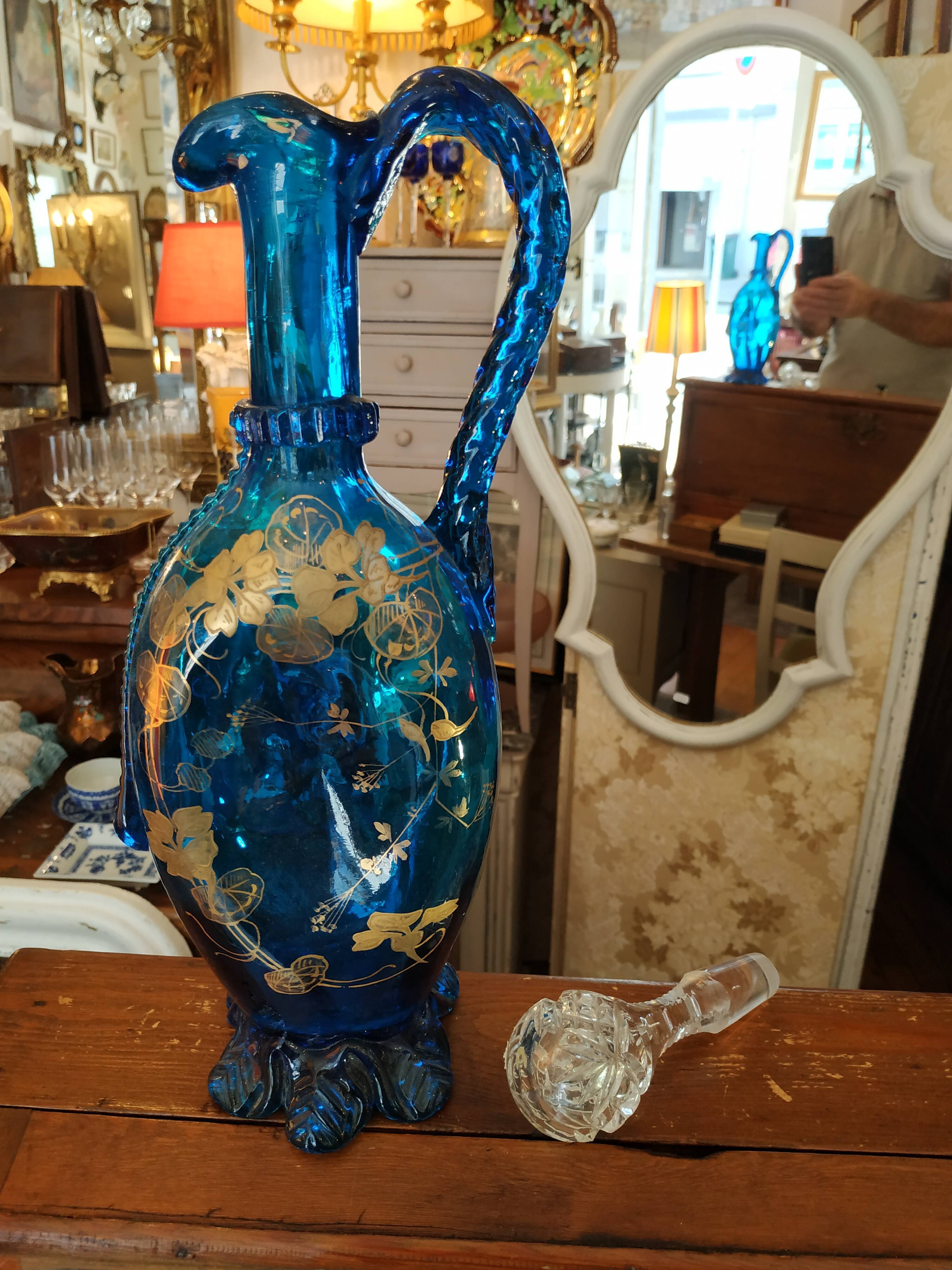 Blue and gold Murano carafe