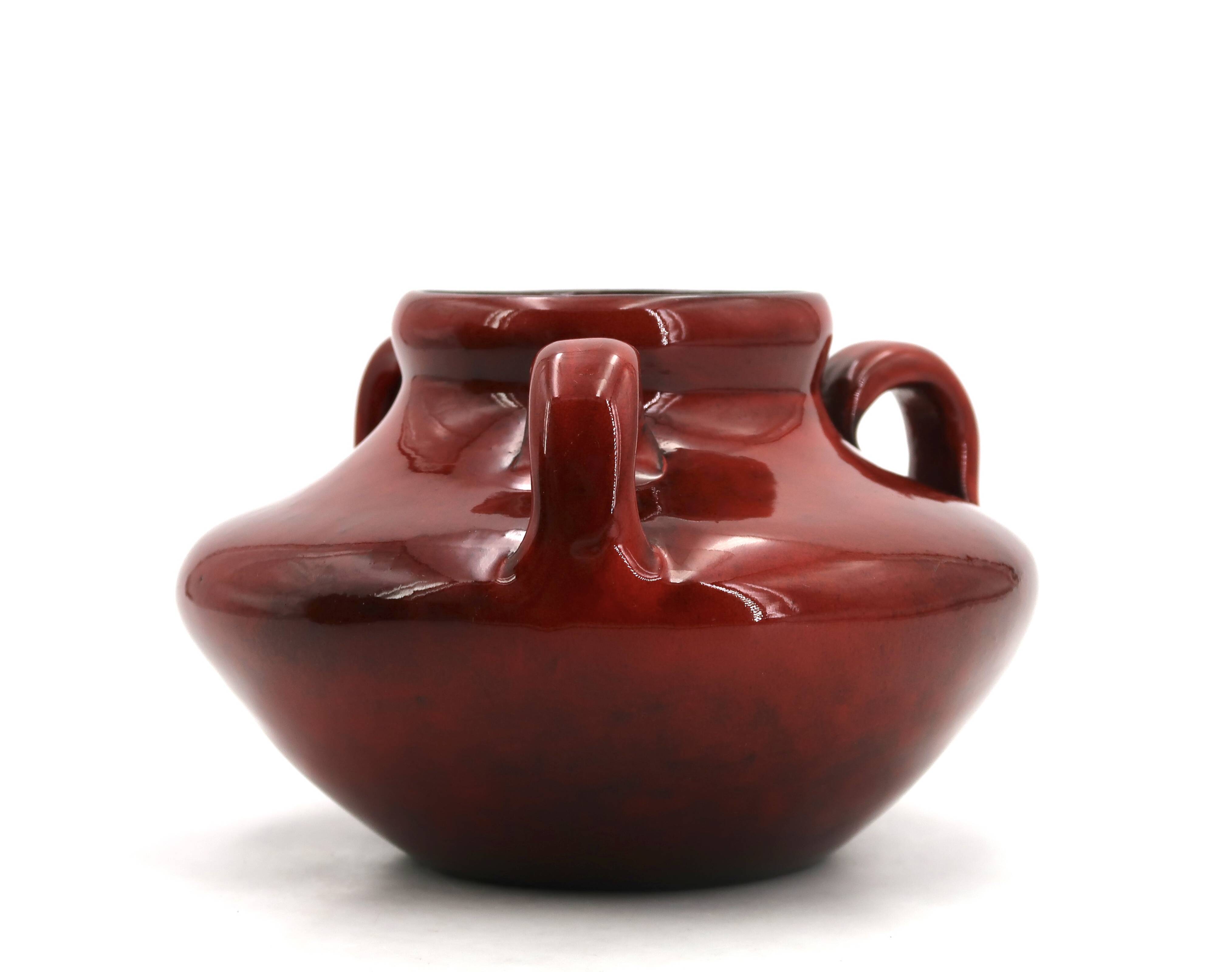 Blood red ceramic handled vase by Max Idlas, 1960s.