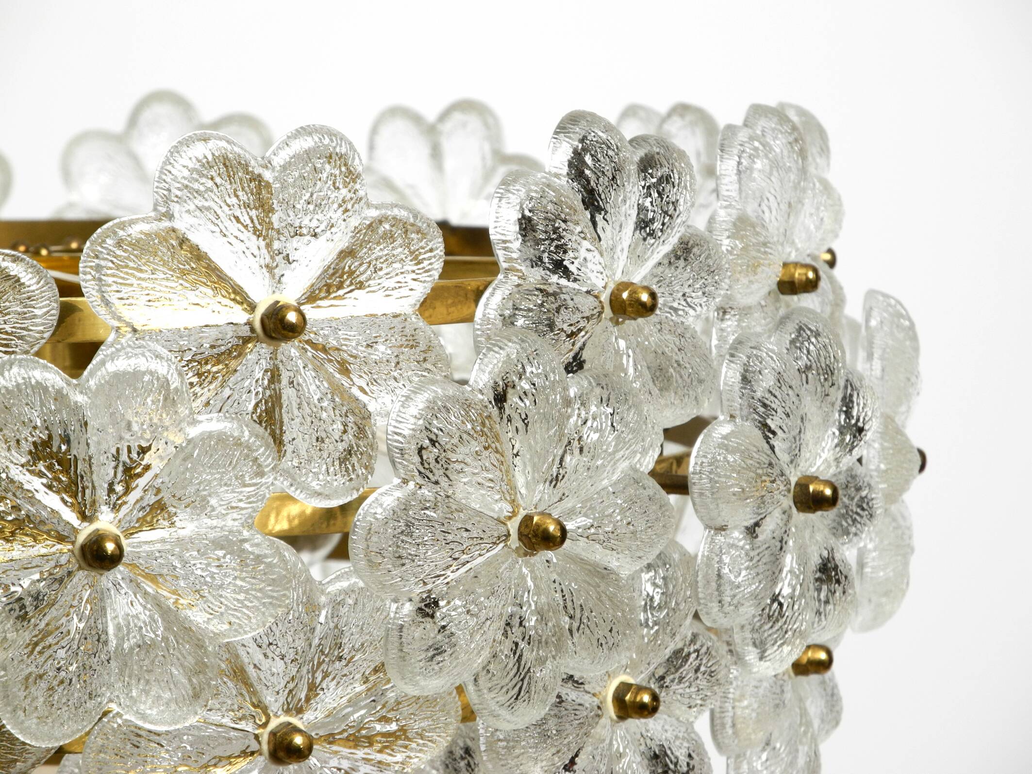 Very rare large heavy 1970s brass crystal glass flower ceiling lamp by Erns