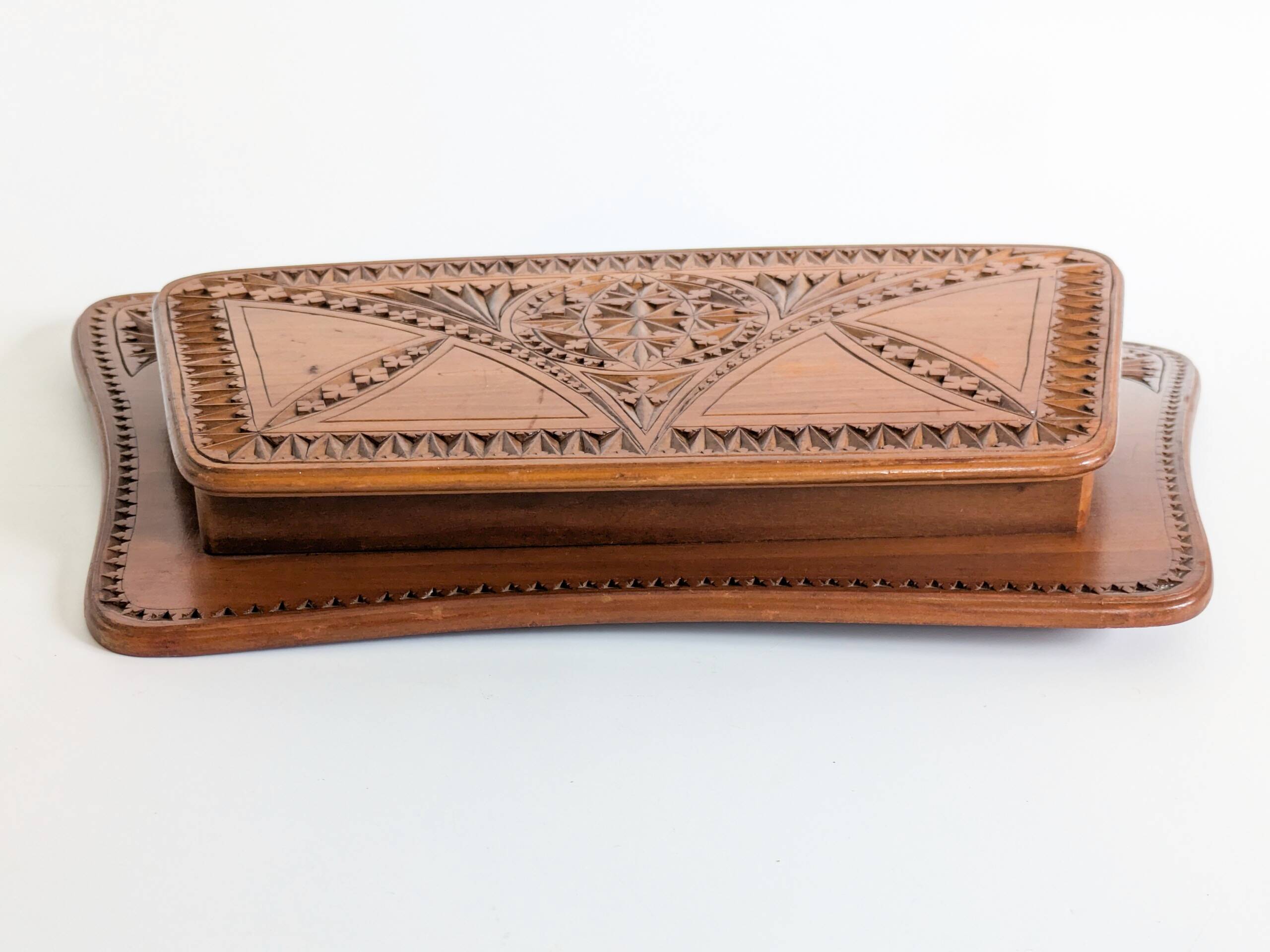 Wall-mounted letter holder, antique carved wood, folk art.