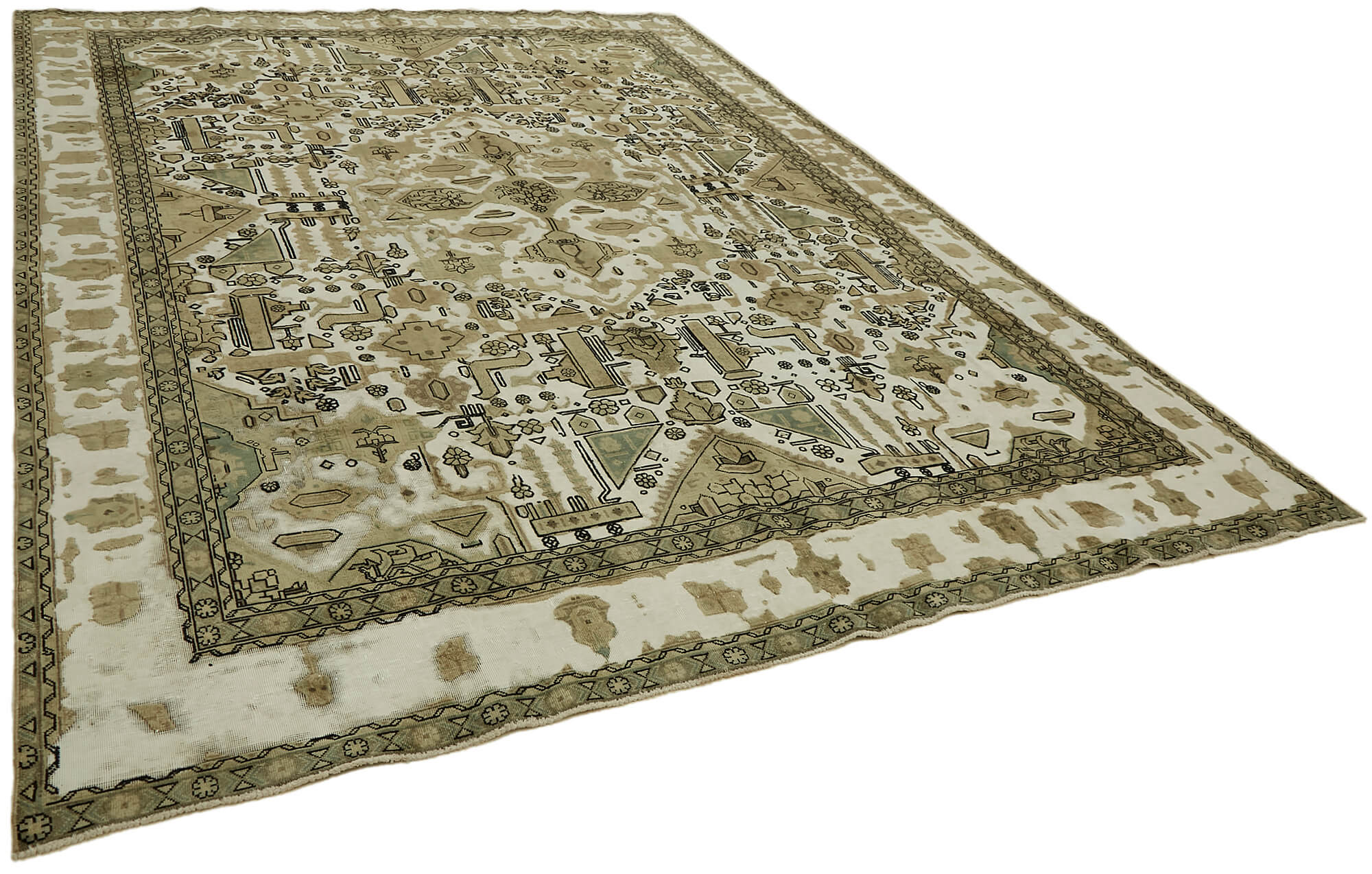 Hand-Knotted Anatolian One of a Kind 1970s 280 cm x 365 cm Beige Wool Carpet