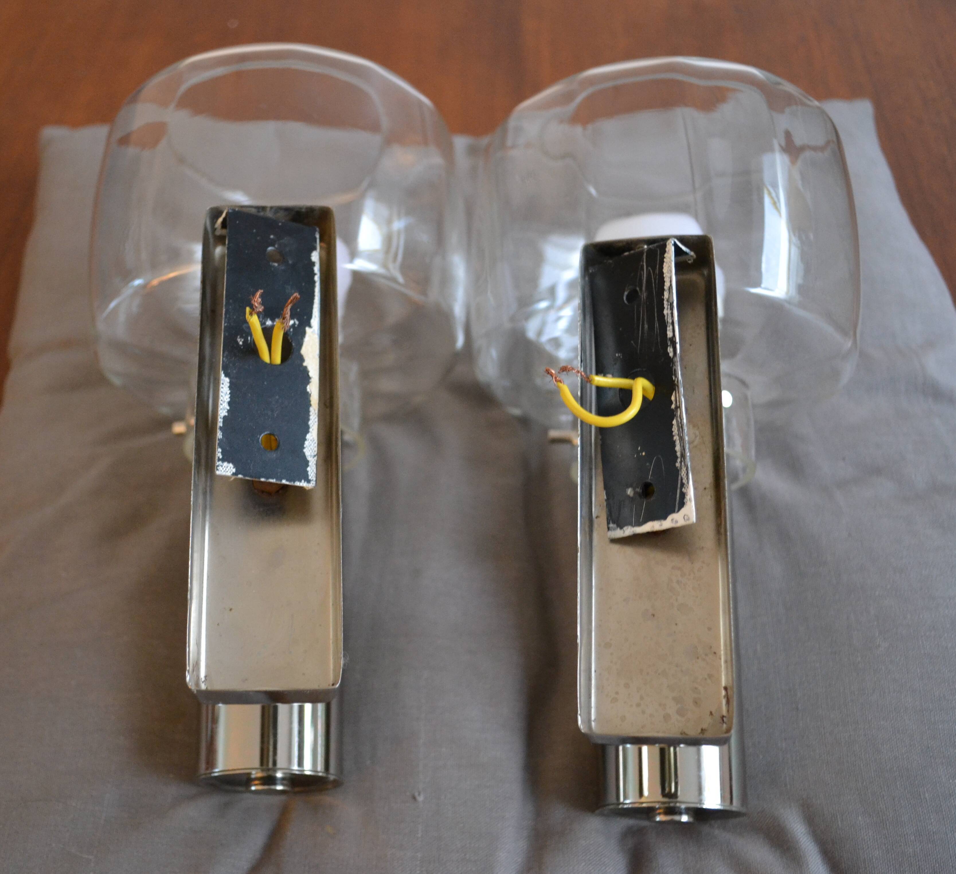 Paire d'appliques Maison Sciolari chrome verre années 60/70