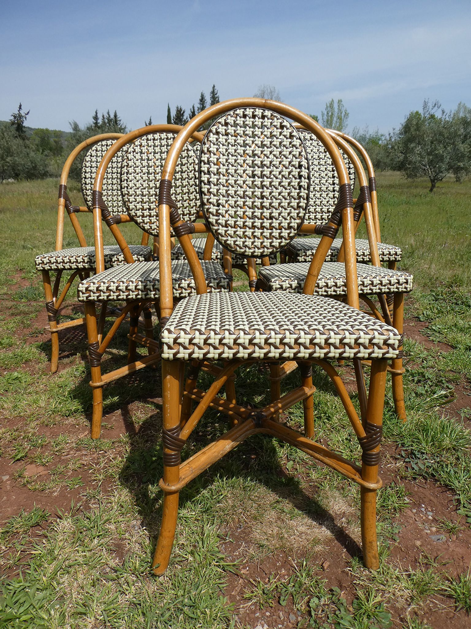 Set of 6 chairs bistro terrace "Parisian" rattan and brown braiding