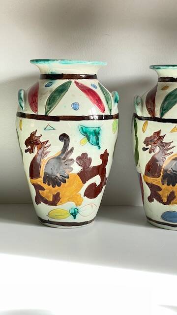 Italian Majolica Vases with Dragon Motif
