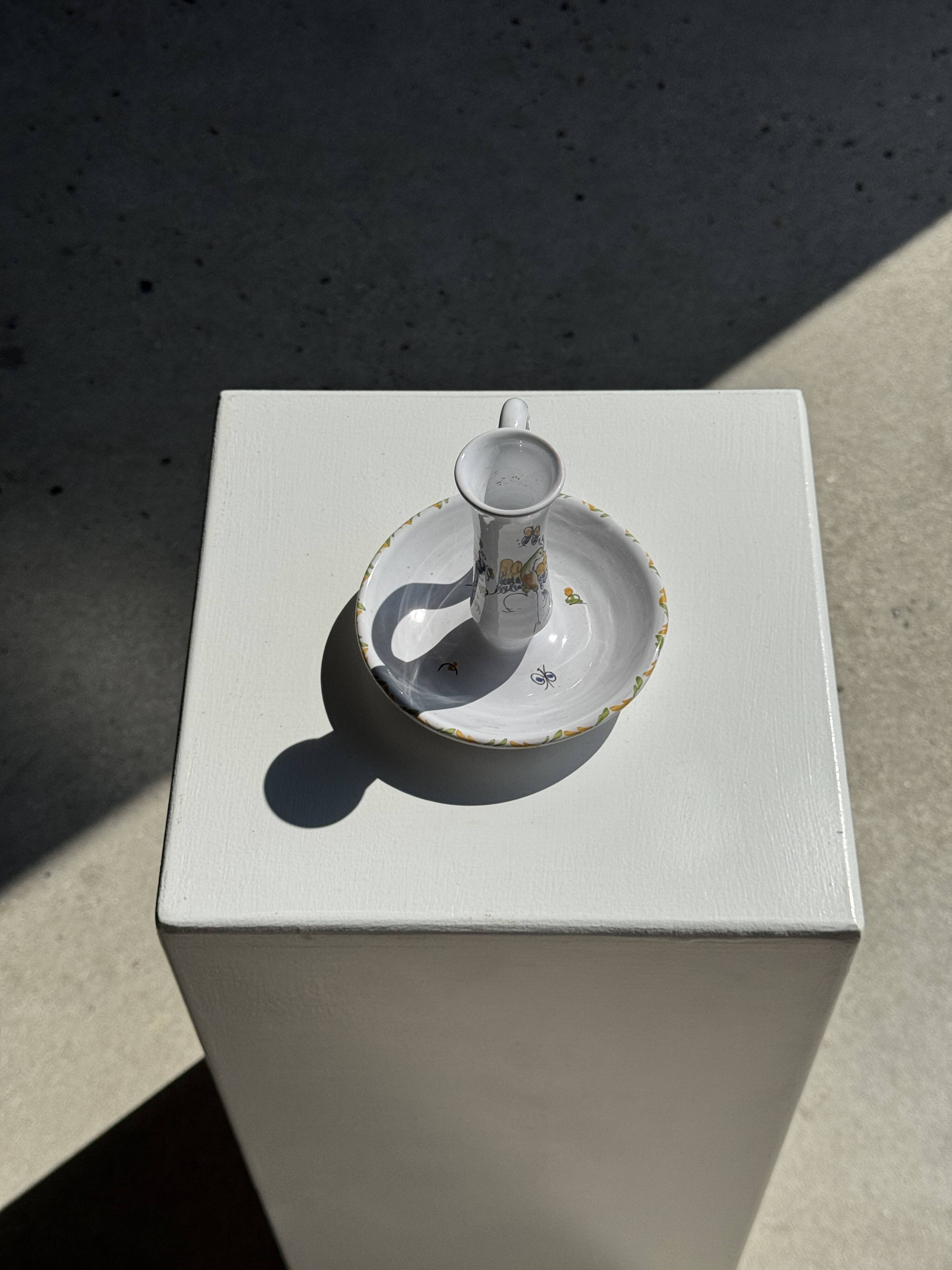 Small terracotta hand candle holder Moustiers H11.5 D12