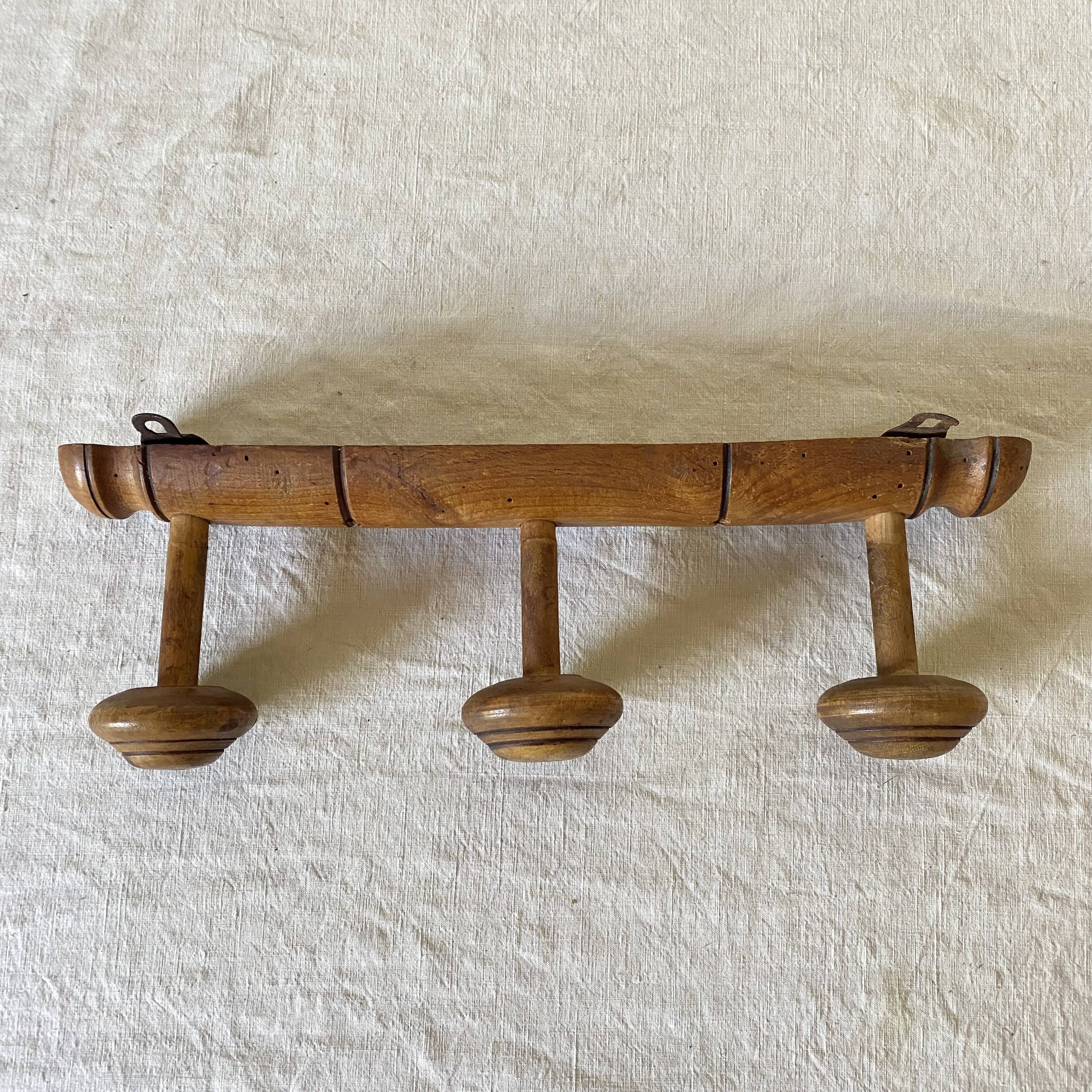 Antique wall coat rack, 3 hooks
