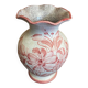 Vintage White Ceramic Vase with Pink Flower Decoration Made in Italy