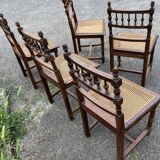Set of 5 Henri II style chairs – turned wood and cane