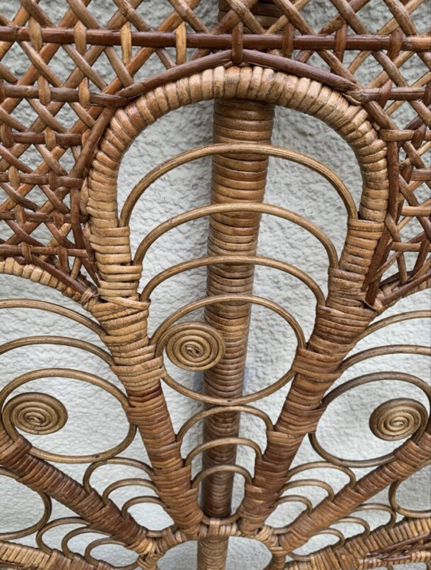 Large vintage headboard in woven rattan fan / Peacock 180cm