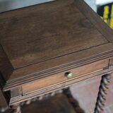 Antique turned wood bedside table with drawer, side table, nightstand