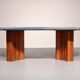 Exquisite blue Brazilian marble tabletop with hand-inlaid wood