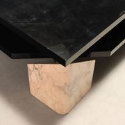 Vintage coffee table in pink marble and lacquered wood, 1970s design.