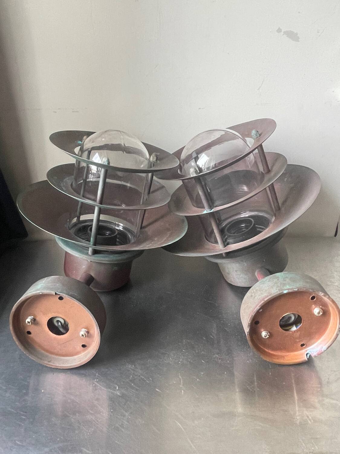 Pair of Classic Danish Vintage Outdoor Wall Lamps in  Copper