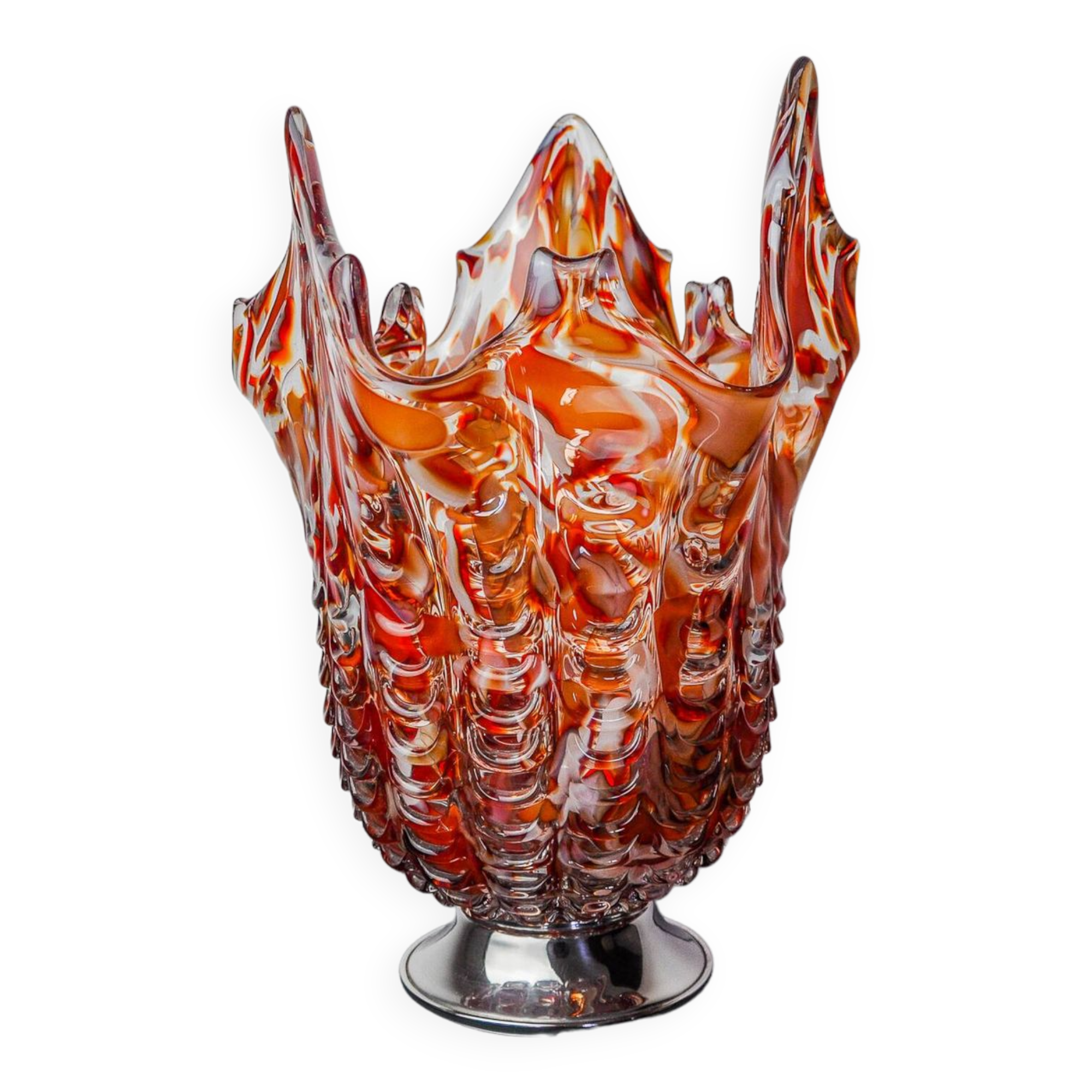 Red and white Seguso vase in Murano glass, Italy, 1960
