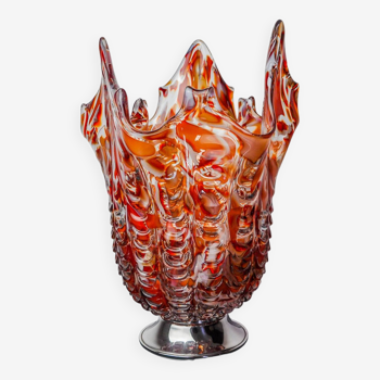 Vase seguso rouge et blanc en verre de murano, italie, 1960