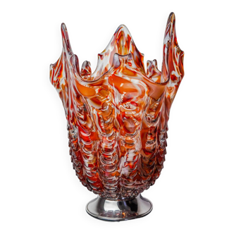 Vase seguso rouge et blanc en verre de murano, italie, 1960