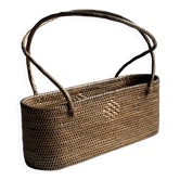 Petit panier ovale à longues anses traditionnel indonésien L28xH10