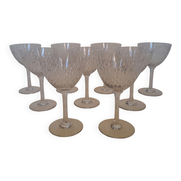 9 verres à eau cristal de Baccarat Magenta Grain De Riz h 15.5 cm