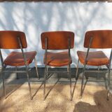 3 stainless steel tube chairs and faux leather, vintage