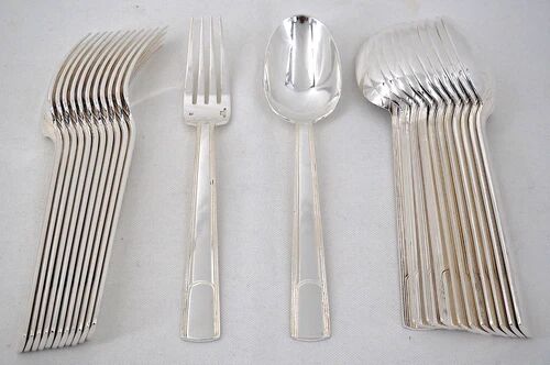 Christofle Gabon, Art Deco, 12 table settings, 24 pieces in silver-plated metal.