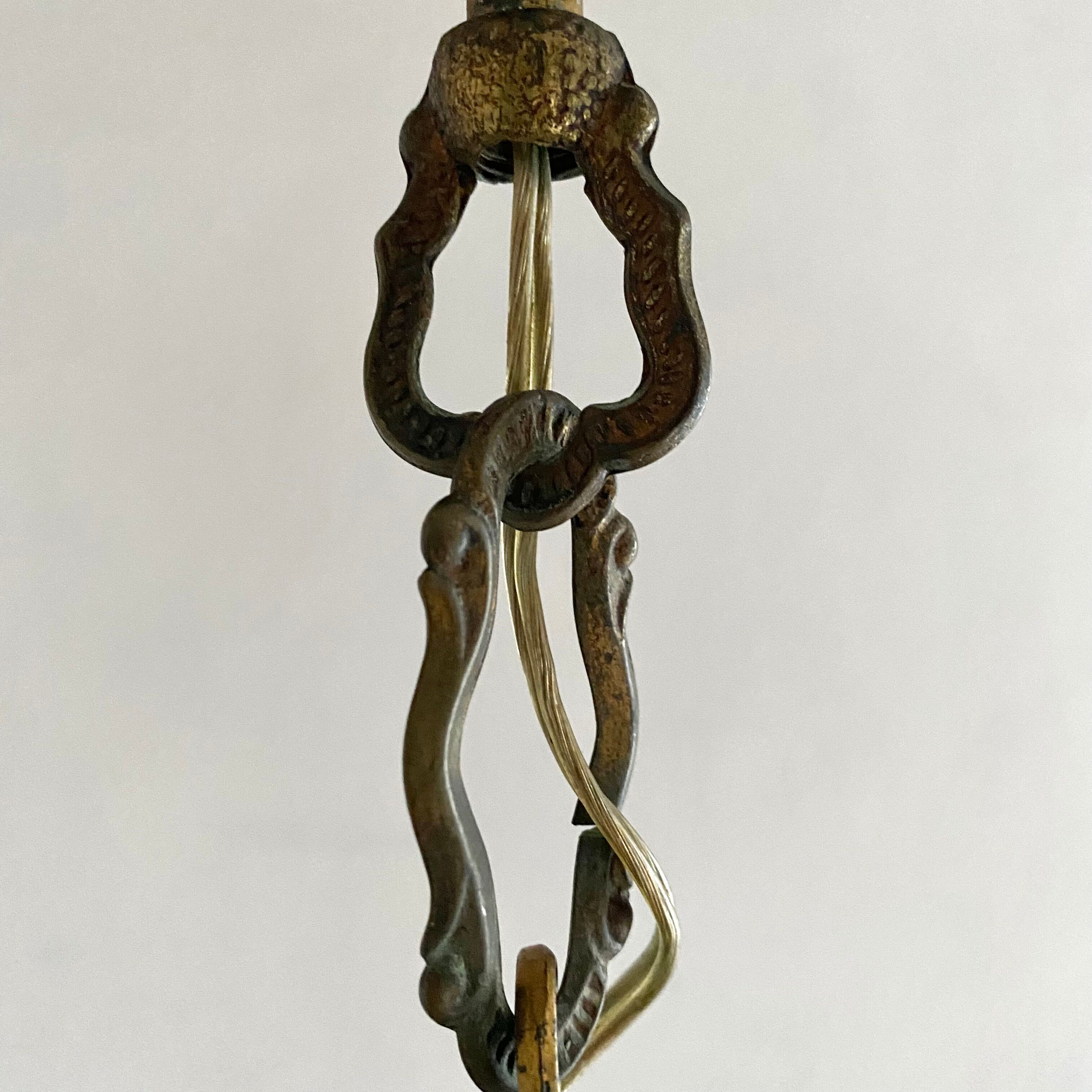 Old suspension lamp in brass and glass 3 burners