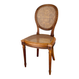 Chaise médaillon bois et rotin