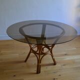 Table ronde rotin et verre