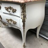 Curved chest of drawers white patina above marble louis XV style