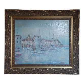 Oil painting by nemitch representing the port of saint-tropez.