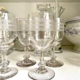 5 engraved glass stemmed glasses