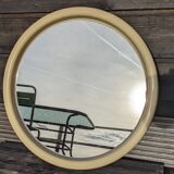 Vintage mirror 70 round white ecru plastic