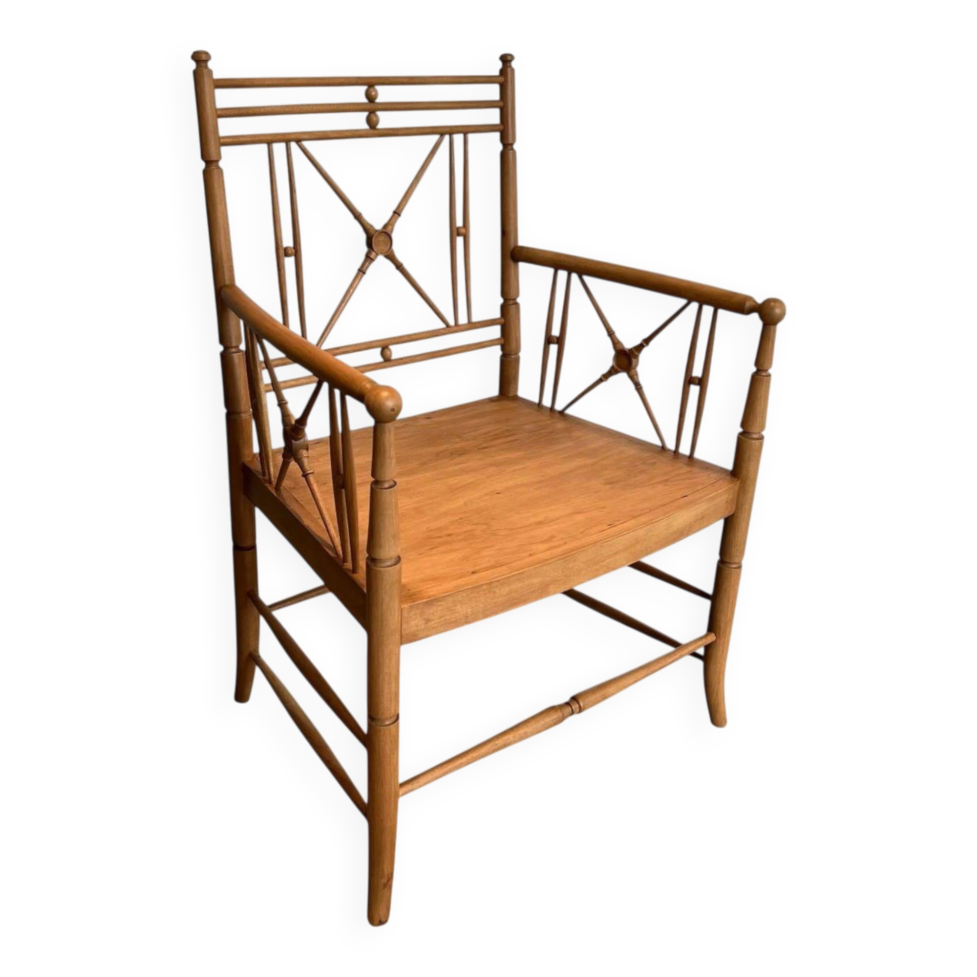 Vicario Armchair in Natural Wood Bamboo Style with Crossbars. Made in France.
