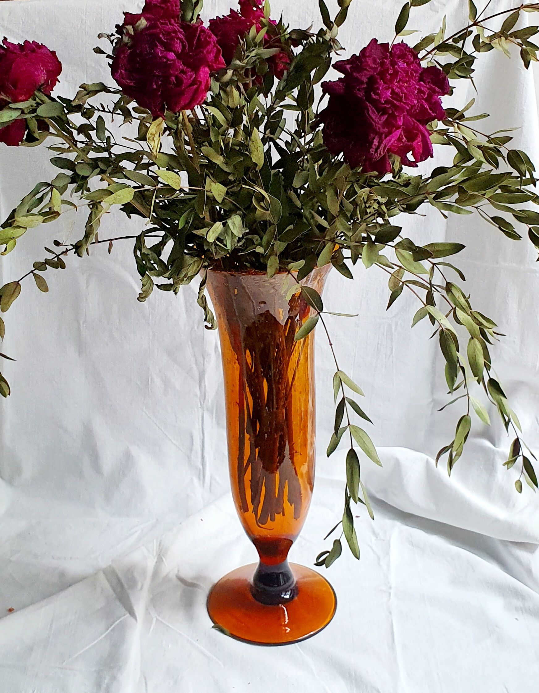 Orange bubble glass vase signed biot