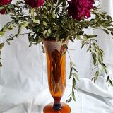 Orange bubble glass vase signed biot