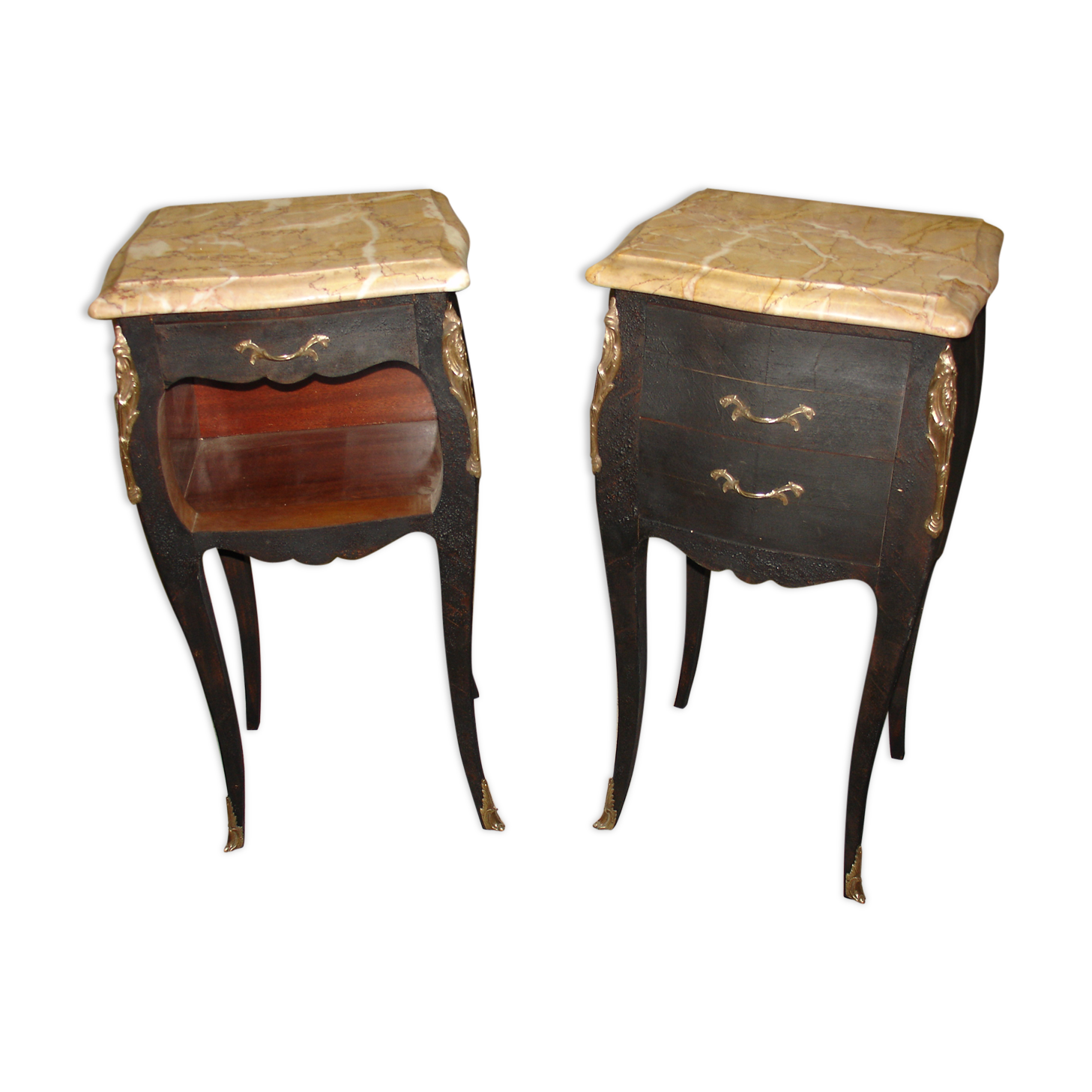 Paire de chevets de style Louis XV relooking Shou sugi ban