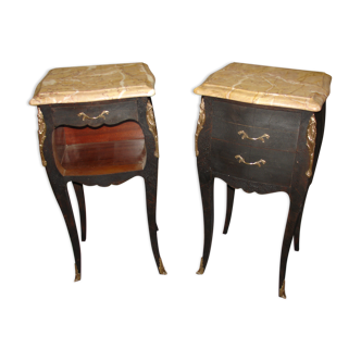 Pair of nightstands of style Louis XV makeover Shou-sugi-ban