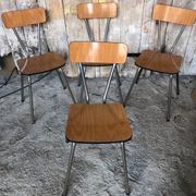 Series of 4 Formica Chairs Wood Legs Metal Chrome Vintage #A243