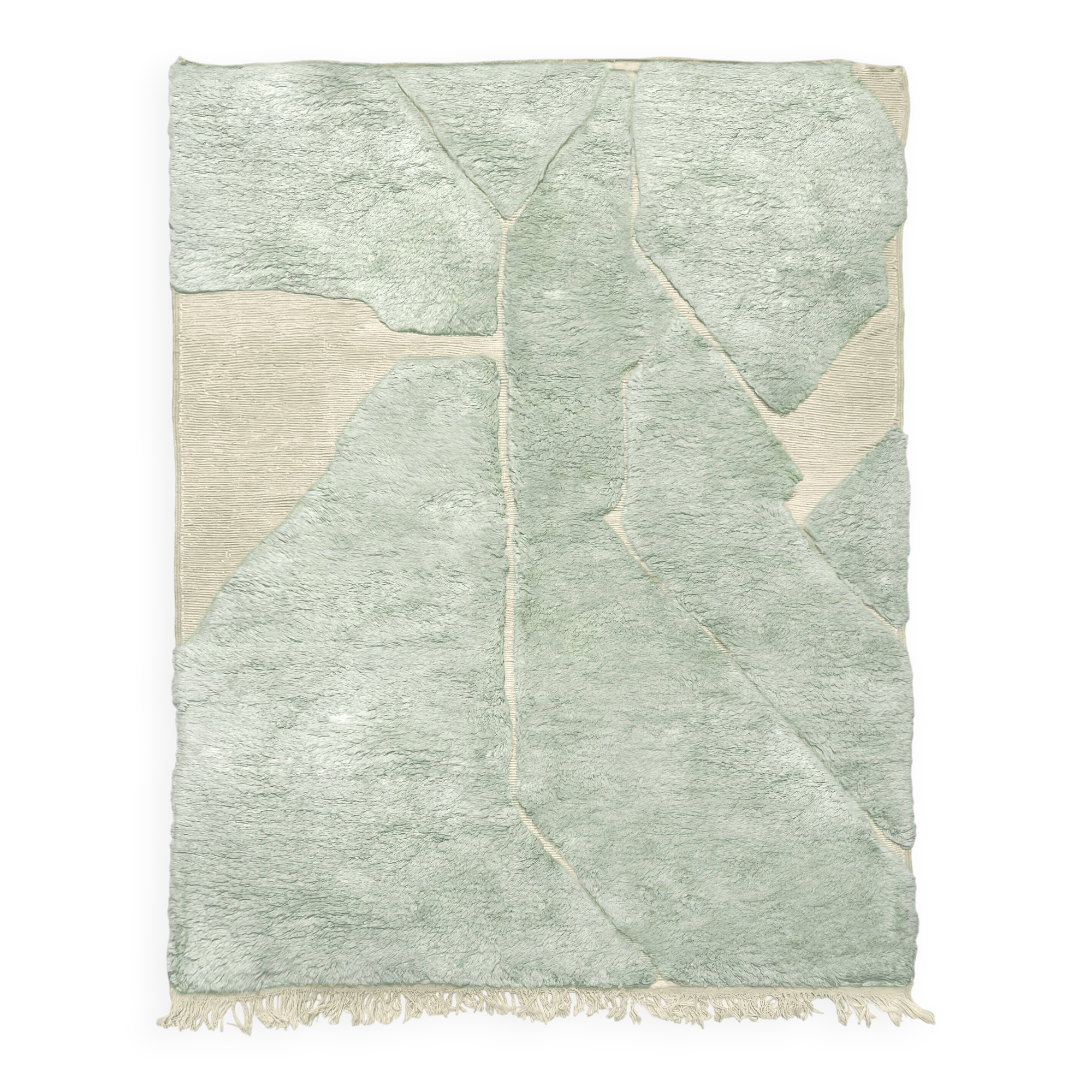 Moroccan Berber rug M'rirt mint green with engraved patterns 3x2.05m